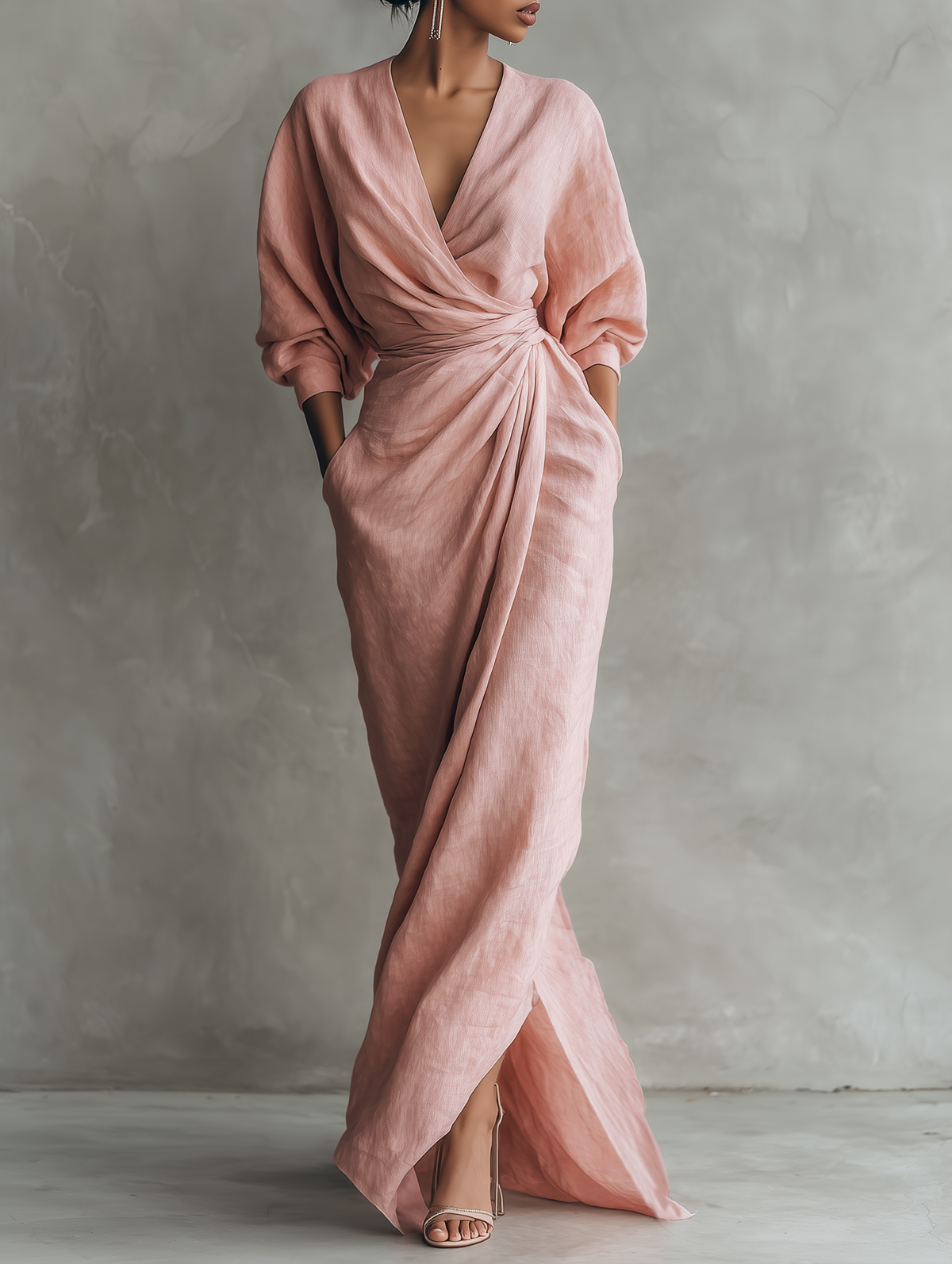 Elena | Women's V-Neck Linen Blend Maxi Dress