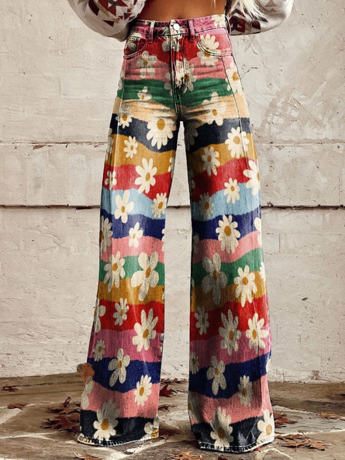 Beatrice | Women's Retro Floral Printed Wide-Leg Jeans