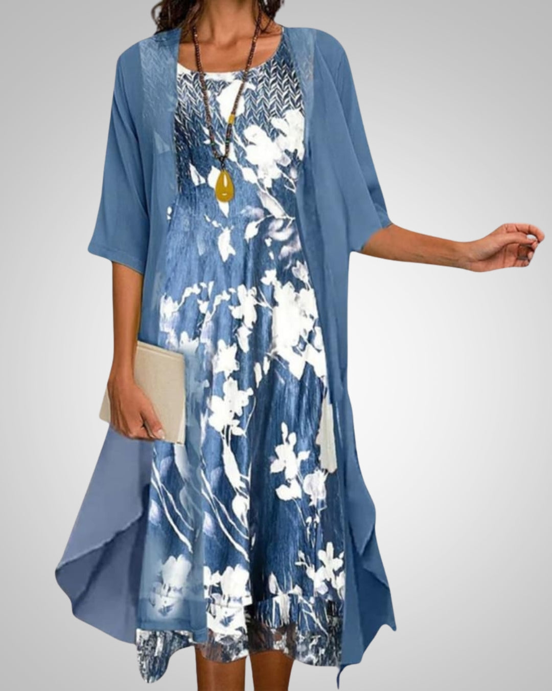 Delta | Women's Printed Boho Midi Dress With Cardigan Set