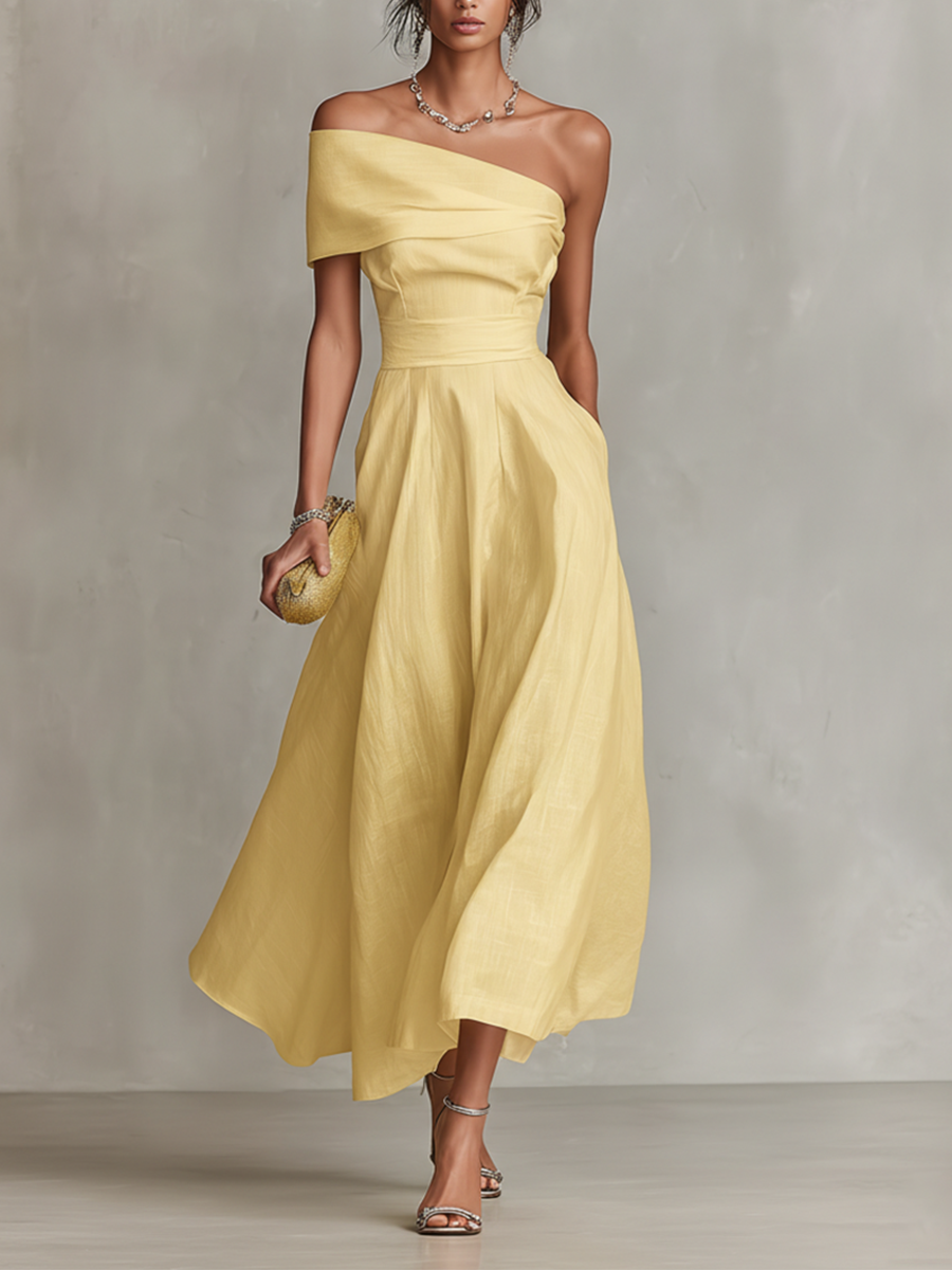 Aurora | Women's One Shoulder Linen Maxi Dress