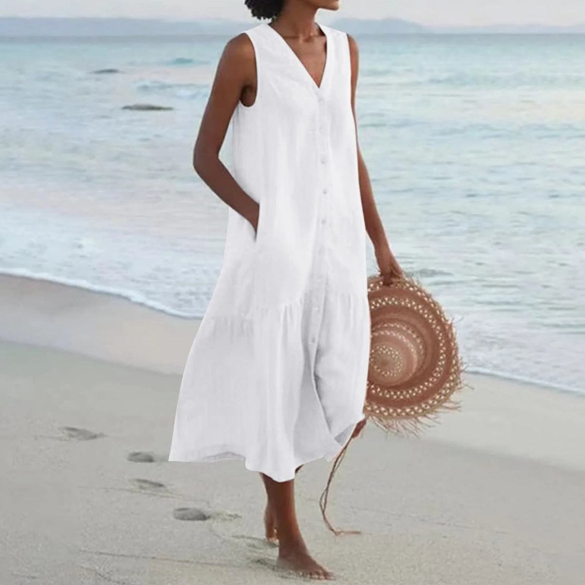 Nova | Women's Breezy V-neck Summer Dress with Buttons