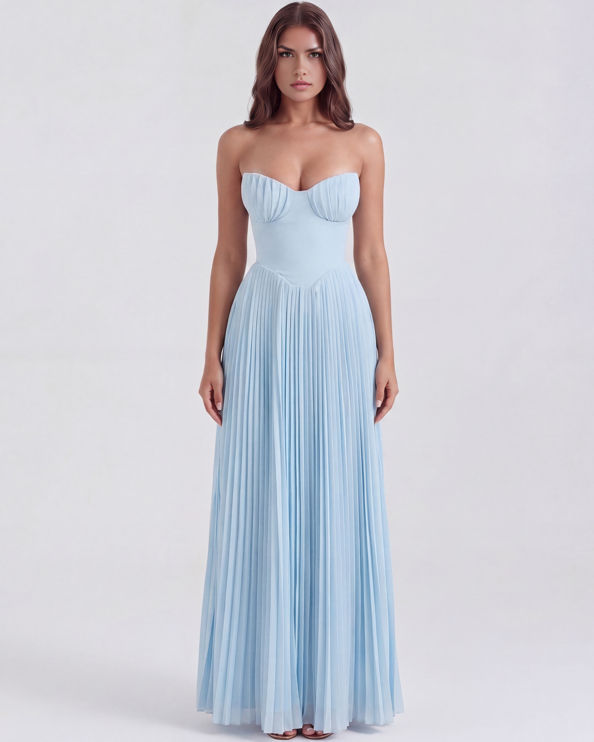 Isla | Women's Elegant Baby Blue Pleated Maxi Dress