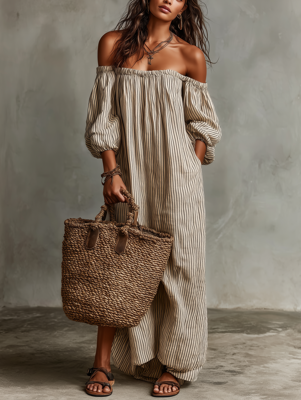 Elena | Women's Off Shoulder Linen Maxi Dress