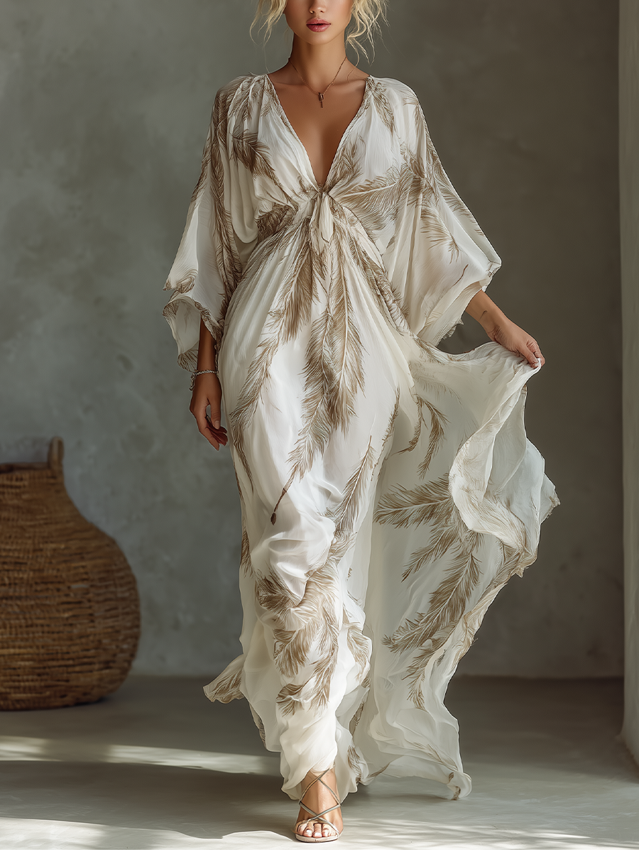 Vivian | Women's Palm Print Chiffon Maxi Dress