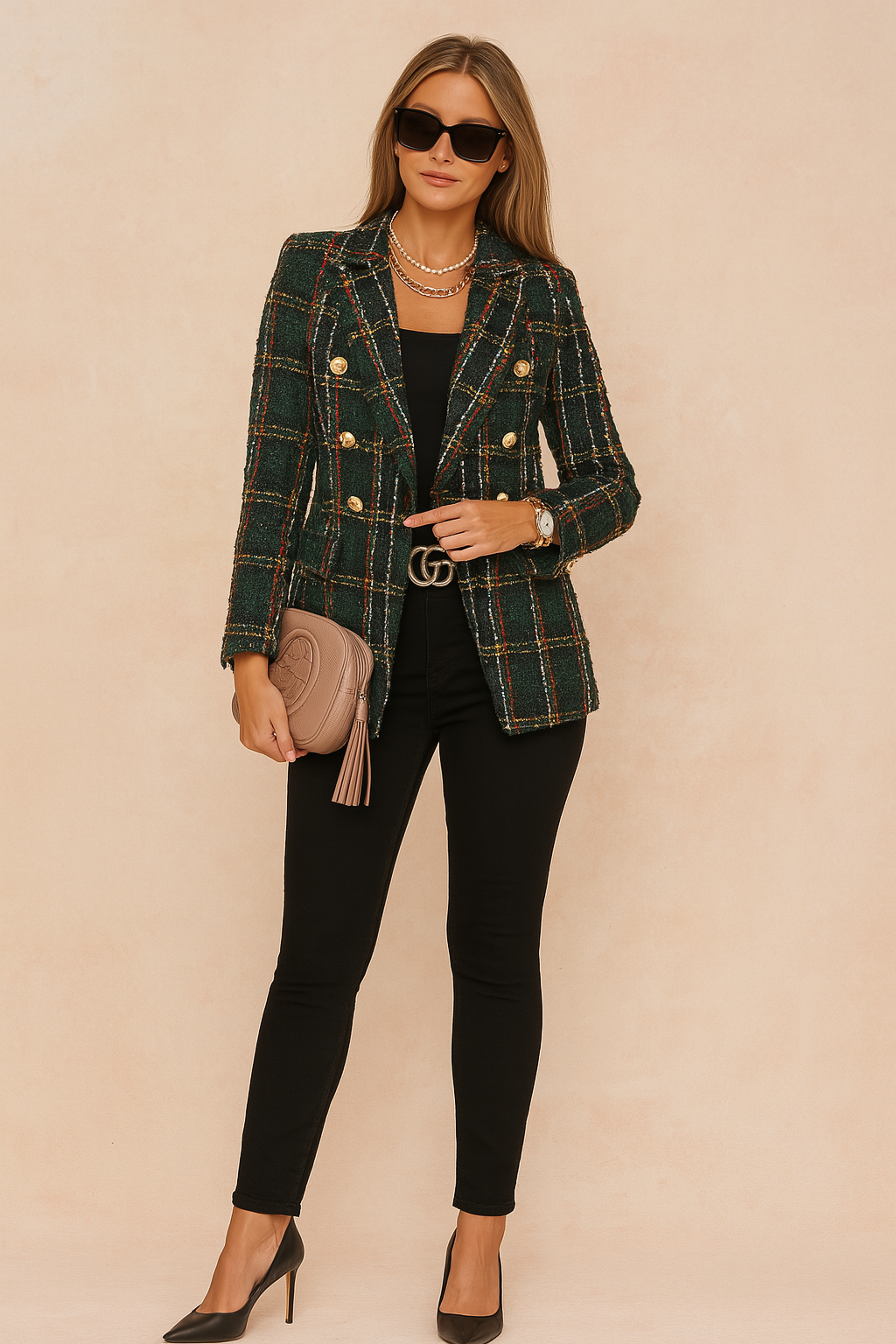 Emily | Women's Checkered Double-Breasted Jacket