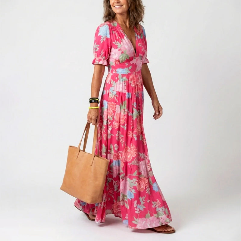 Rosalie | Women's Summer Floral V-Neck Long Dress