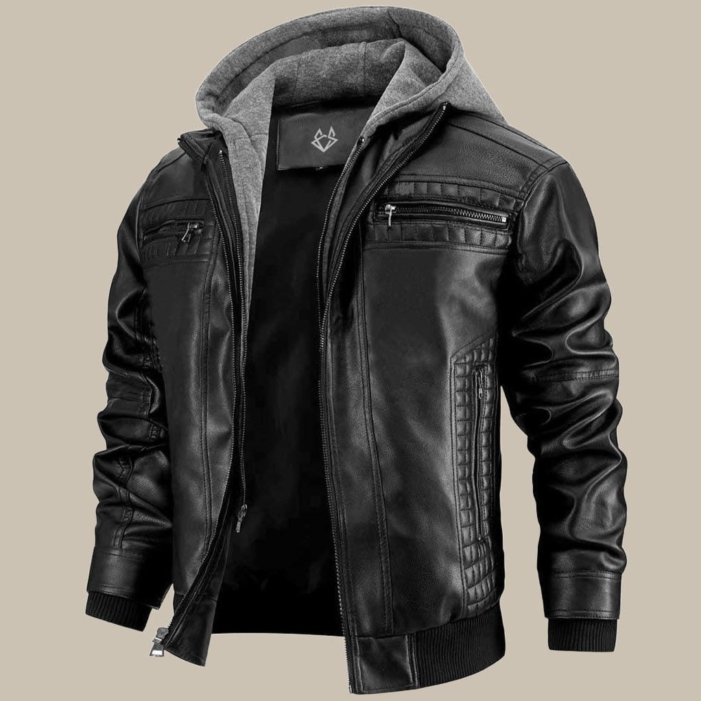 Adrian | Men's Quilted Hooded Leather Jacket