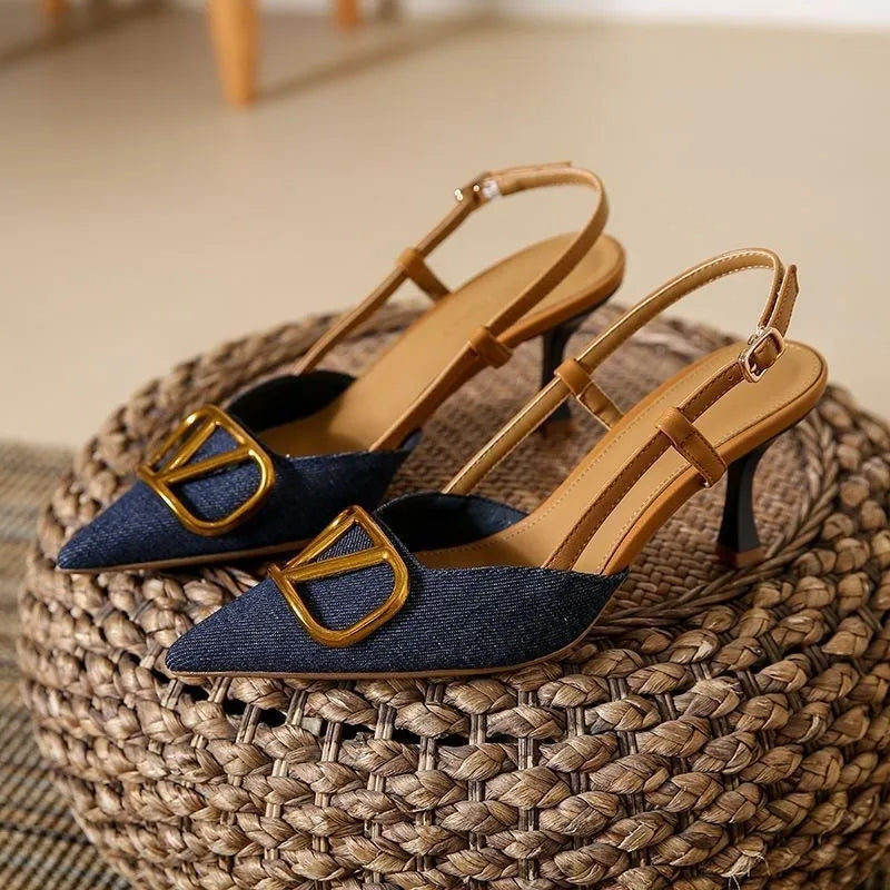 Petra | Women Slingback Pointed Toe Kitten Heels