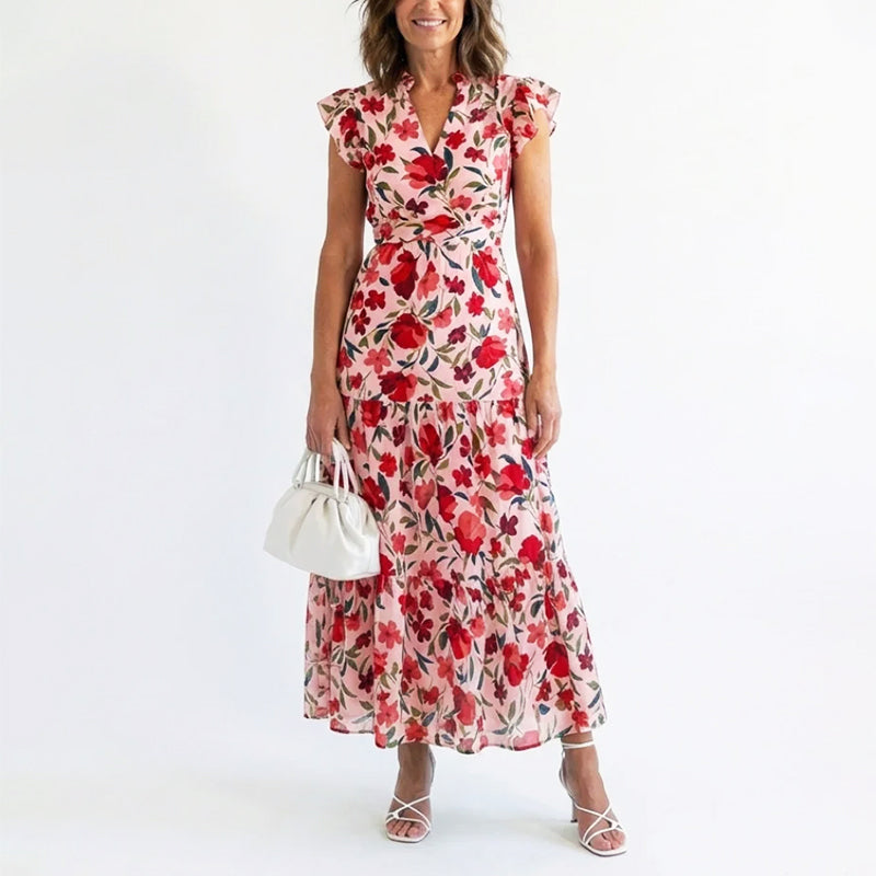 Kennedy | Women's Floral V-Neck Ruffle Sleeve Dress