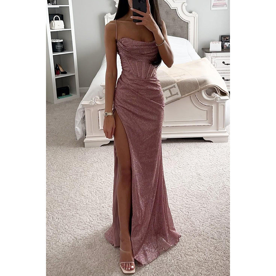Chloe | Women's Glitter Evening Maxi Dress With High Slit