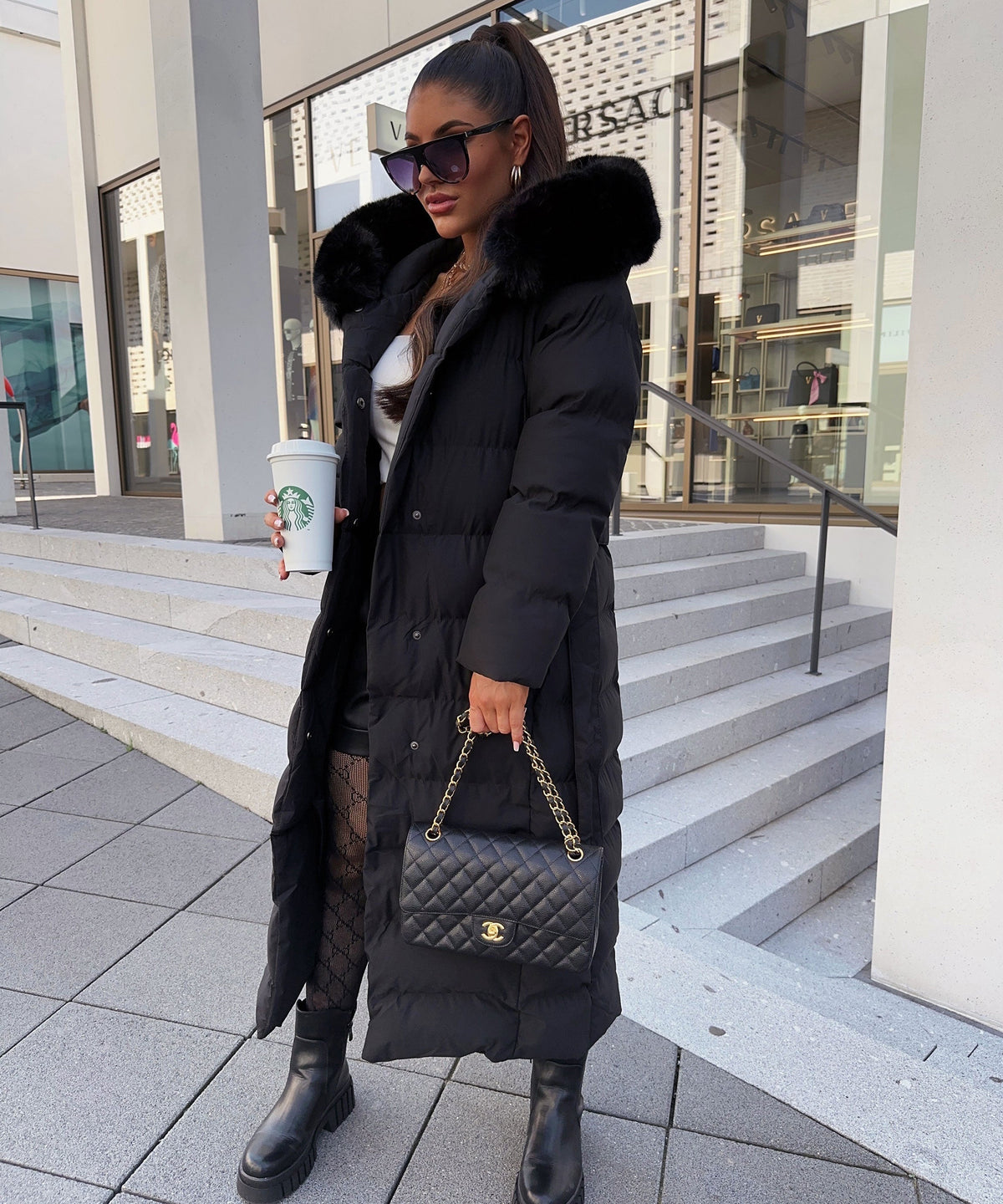 Madison | Women's Belted Hooded Faux Fur Long Puffer Winter Coat