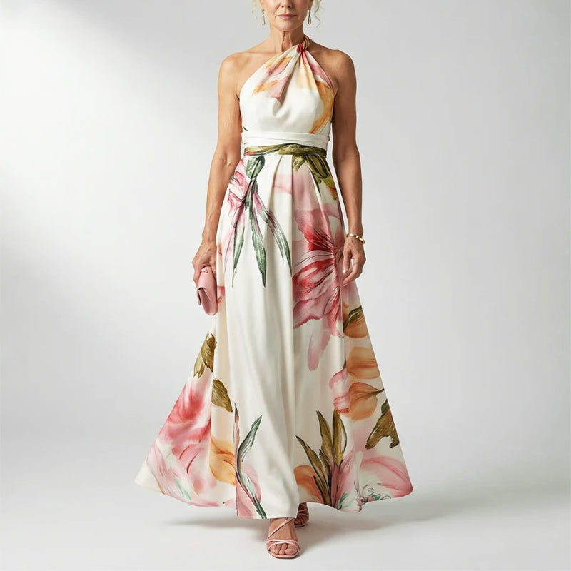 Harper | Women's Printed Halter Neck Evening Dress