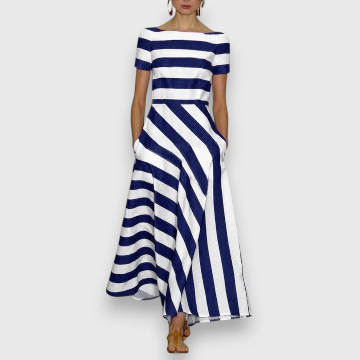 June | Women's Striped Shortsleeve Maxi Dress