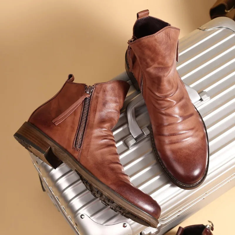 David | Men's Classic Leather Zip Chelsea Boots