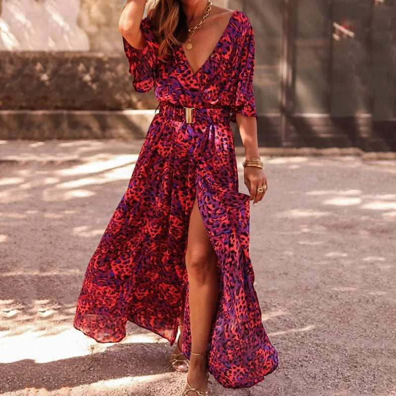 Rosalie | Women's Printed Shortsleeve Wrap Maxi Dress