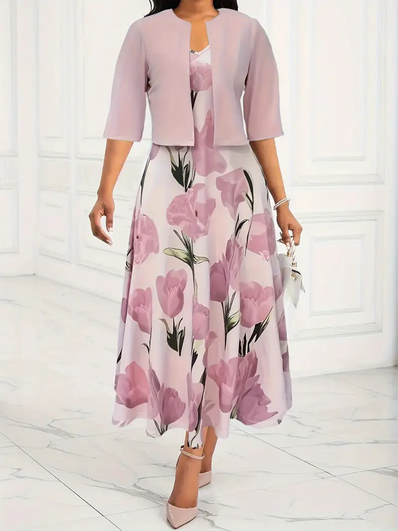 Aster | Women's Floral Pattern V-Neck Maxi Dress Set