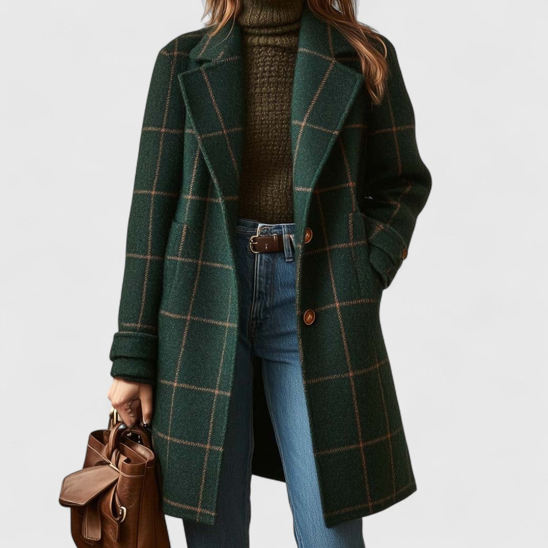 Audrey | Women's Checkered Button Trench Coat