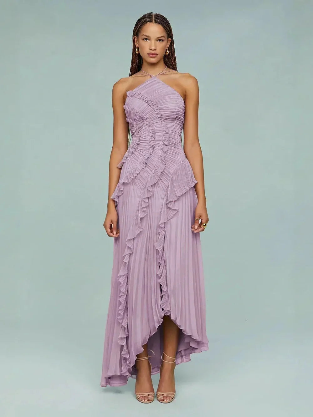 Nicole | Women's Embroided Halterneck Maxi Dress