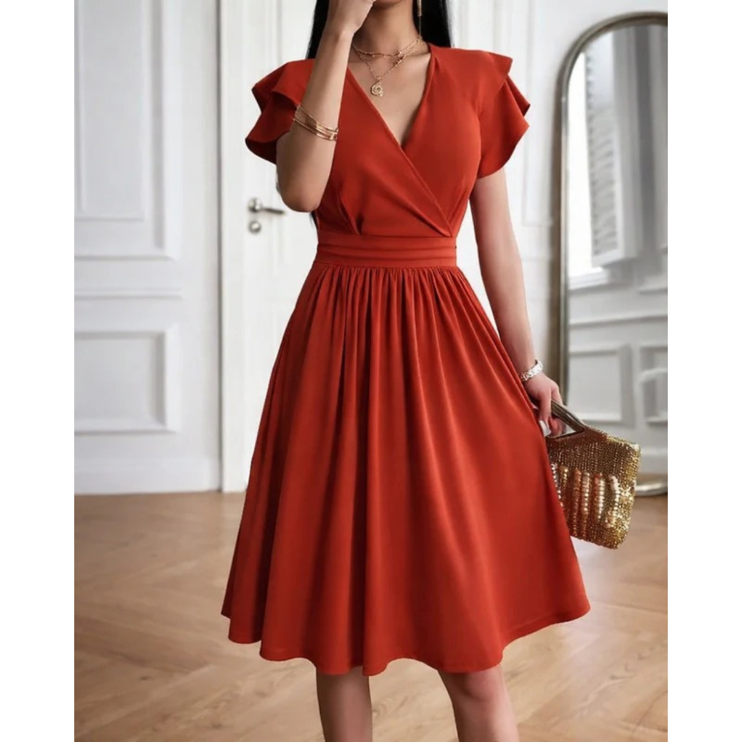 Maeve | Women's Evening V-neck Cocktail Dress with Puffed Sleeves