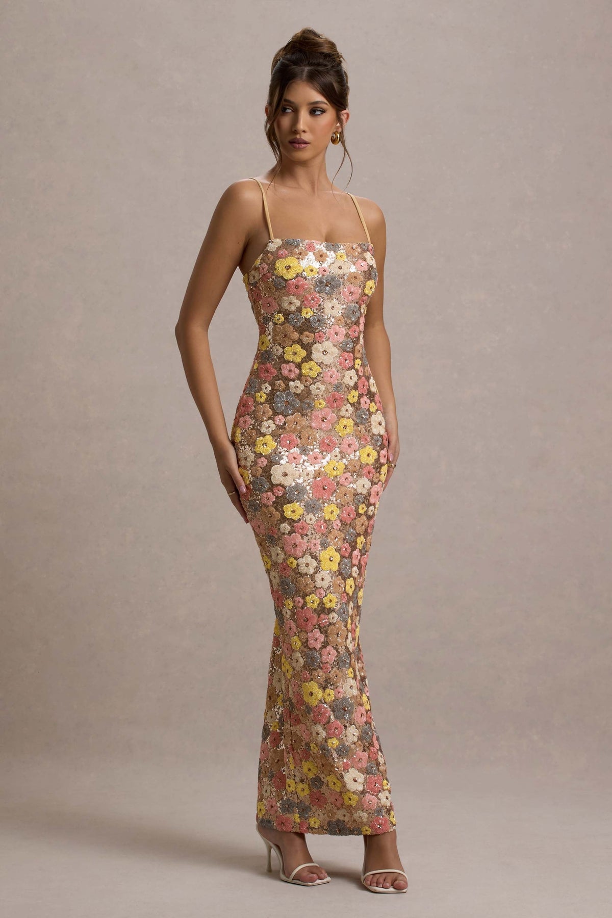 Lucia | Women's Floral Glitter Bodycon Maxi Dress