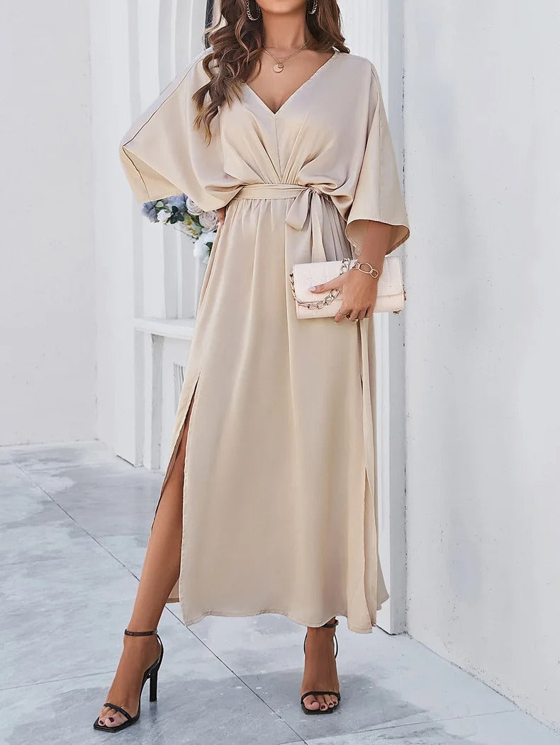 Brynn | Women's Elegant Satin Wrap Dress With Side Slit