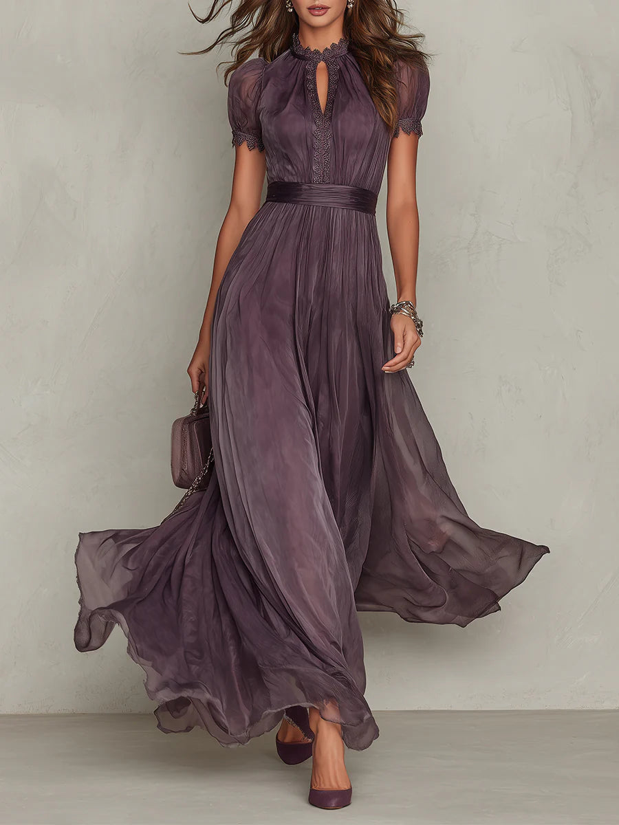 Aria | Women's Lace Trim Short Sleeve Maxi Dress